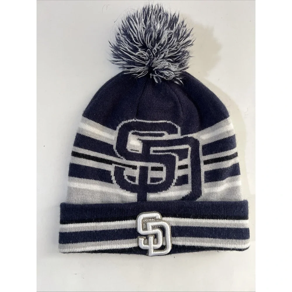 New Era San Diego Padres Sport Knit Beanie Blue Gray And White Pom Pom